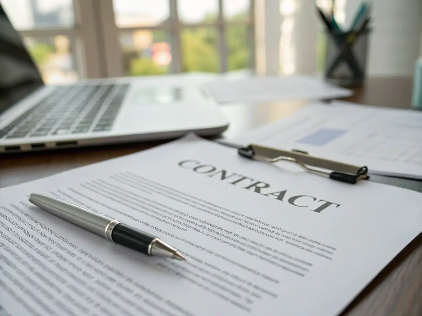 Legal documents and contract negotiations between influencers and brands, used to represent Rights and Contract Negotiation services.